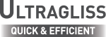 Logo z napisem \'ULTRAGLISS QUICK & EFFICIENT\' w kolorze szarym na białym tle.