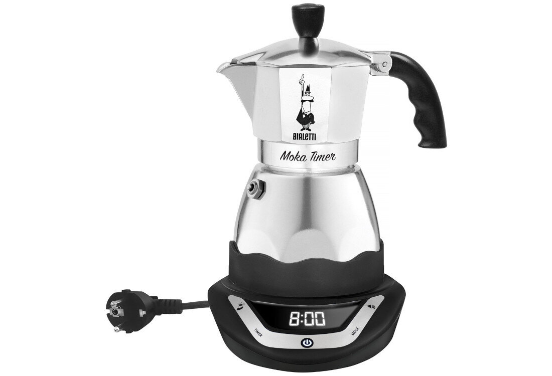 Kawiarka BIALETTI Moka Timer 3 TZ Srebrny 150 ml pojemność trzy filiżanki kawa Funkcja podtrzymywania temperatury czas pracy