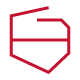 Czerwone logo w kształcie stylizowanej litery \'G\'.