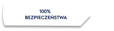 Obraz przedstawia biały prostokąt z czarnym obramowaniem, na którym widnieje tekst: \'100% BEZPIECZEŃSTWA\'.