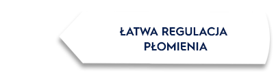 Obraz przedstawia biały prostokąt z czarnym obramowaniem, na którym widnieje tekst: \'ŁATWA REGULACJA PŁOMIENIA\'.