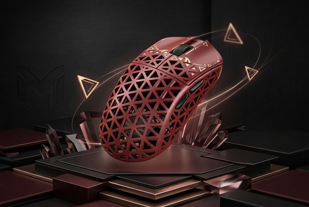 ATTACK SHARK R5 Sensor optyczny PixArt PAW3950MAX rozdzielczość do 42 000 DPI Prędkość śledzenia do 650 IPS przyspieszenie do 50G - Lewitująca nad platformą z kryształami gamingowa mysz z geometryczną siatką wycięć