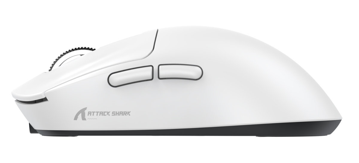 Mysz ATTACK SHARK X3 Pro Konstrukcja dla praworęcznych Boczne przyciski lewej stronie obudowy - mysz od lewej strony na jednolitym tle