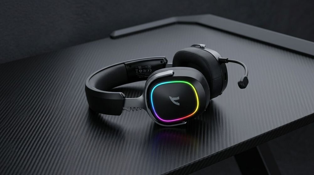 Attack Shark G800 słuchawki gamingowe, przetworniki 50 mm, 20–20 000 Hz, pozycjonowanie 3D, dźwięk 7.1, equalizer, słuchawki na biurku gamingowym