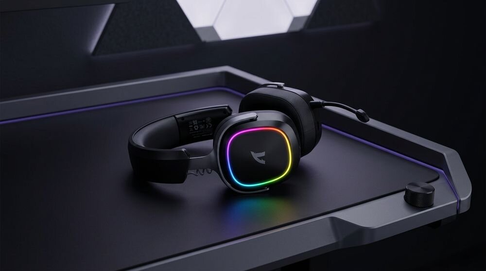 Attack Shark G800 słuchawki gamingowe, impedancja 32 Ω, czułość 105 dB, mikrofon -42 dB, RGB, słuchawki na biurku gamingowym