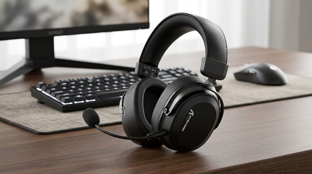 Słuchawki ATTACK SHARK L30 Pro Black – łączność 2,4 GHz, Bluetooth, jack 3,5 mm, aluminiowa rama, opóźnienie 20 ms, słuchawki na biurku gamingowym