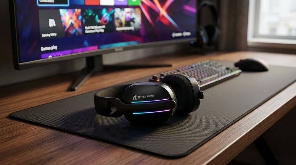 ATTACK SHARK L90 słuchawki 20-20000 Hz 2,4 GHz Bluetooth jack 3,5 mm mikrofon 800 mAh RGB Windows, słuchawki na biurku gamingowym