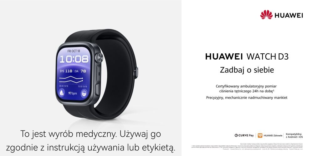 HUAWEI Watch D3 smartwatch medyczny monitoring ciśnienia EKG zdrowie