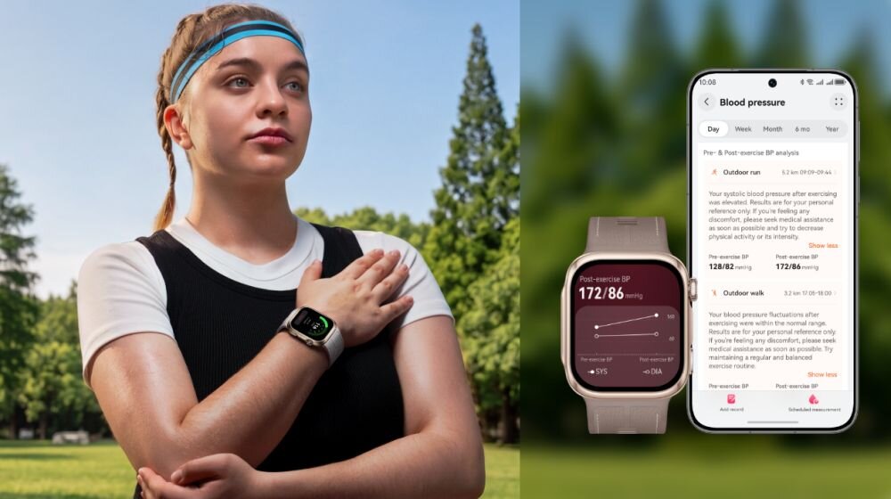 HUAWEI WATCH D3 pomiar ciśnienia przed i po treningu monitorowanie układu krążenia