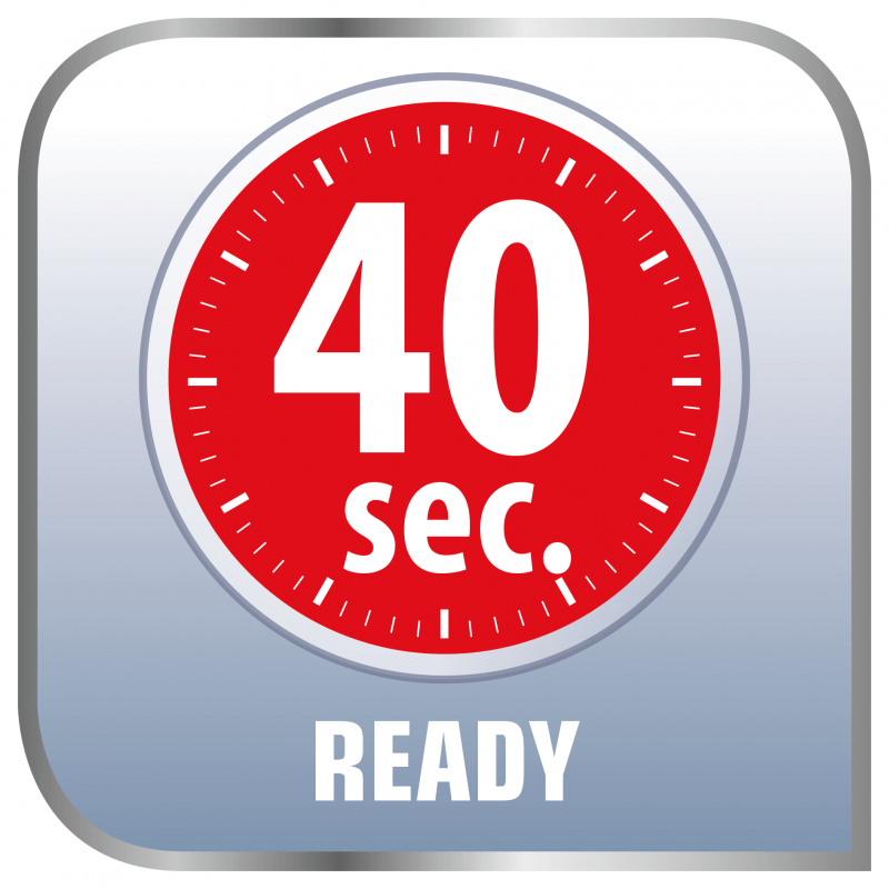 Ikona przedstawia czerwony zegar z białymi cyframi \'40 sec.\' na szarym tle, poniżej napis \'READY\'.