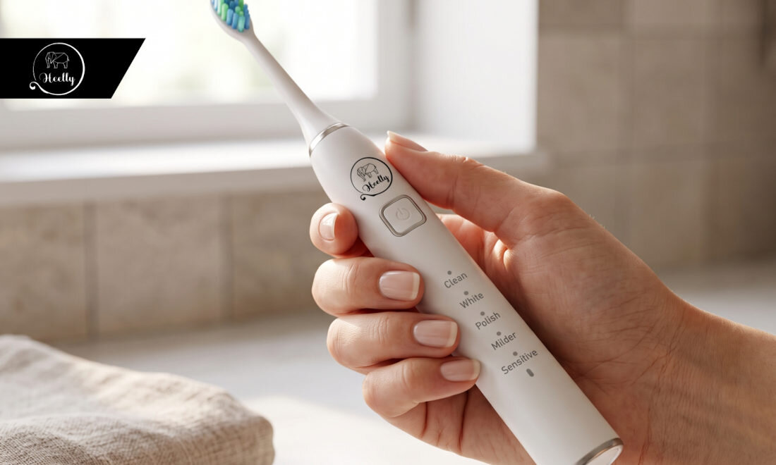 Szczoteczka soniczna HEELLY SWH-02 Biały zdjęcie lifestyle 96 000 ruchów na minutę Dynamiczne mikrowibracje