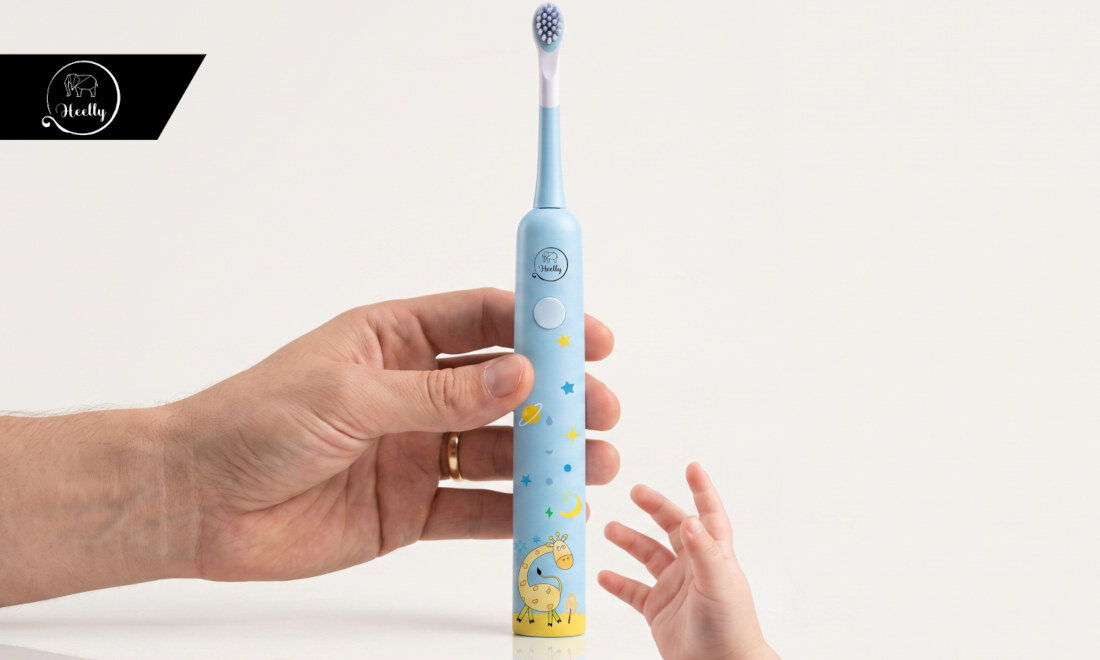 Szczoteczka soniczna HEELLY SBU-02 Niebieski zdjęcie lifestyle Timer uczy regularności przypomnienie obszar zmiana sygnalizuje zakończenie zalecanego czasu mycia