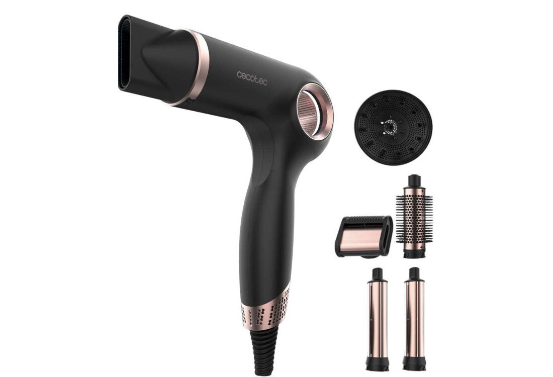 Suszarka CECOTEC DryGlam Waves 6in1 Sensor Czarny 1400 W zdjęcie lifestyle zestaw akcesoria komplet wyposażenie zawartość zestawu