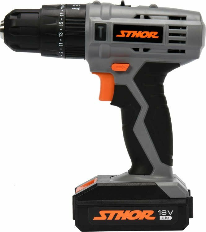 Wiertarko-wkrętarka STHOR 78974 bok lampa led waga