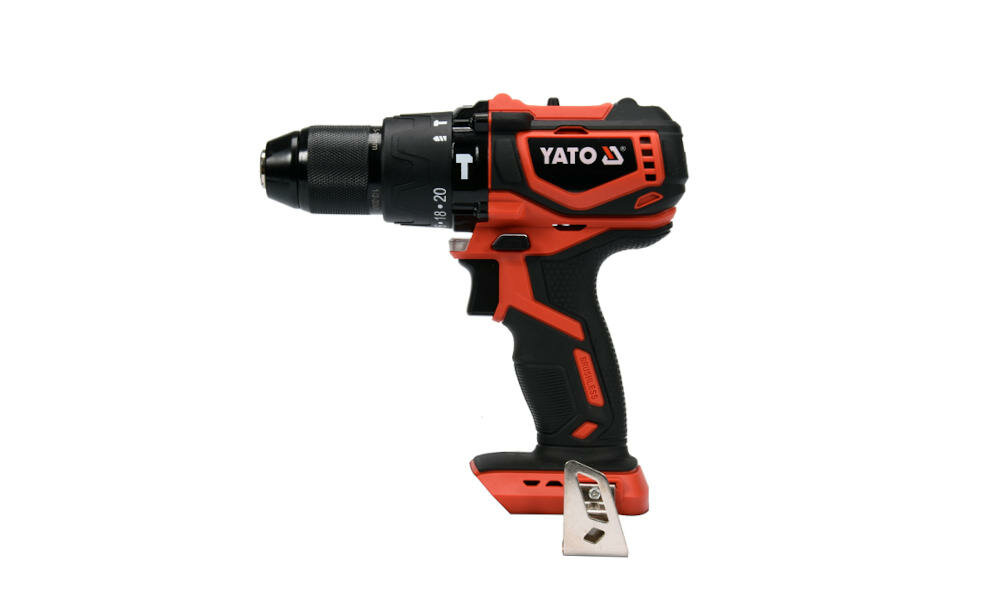 YATO-YT-82797 stabilna wszechstronna wiertarka wkrętarka przekładnia regulacja prędkość obrotowa wiercenie metal silnik bezszczotkowy funkcja udar trudne prace beton ciesielskie wkręty wiertła drewno metal krótki korpus prostopadły docisk