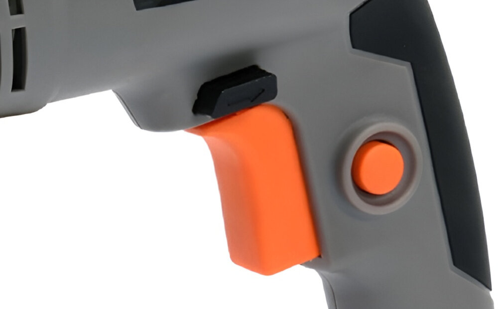 Wiertarka udarowa STHOR 78995 zbliżenie na przełącznik do zmiany kierunku obrotów funkcja zmiany kierunku obrotu wiertarka może się obracać się w prawo i w lewo ułatwia to prace montażowe i serwisowe uniwersalność urządzenia