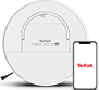 Na obrazie widoczny jest biały robot sprzątający z napisem \'Tefal X-Plorer S130 AI\' oraz smartfon z logo \'Tefal\' na ekranie.