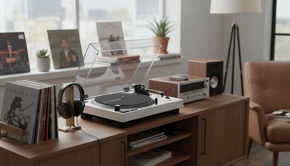 Gramofon AUDIO-TECHNICA AT-LP120XBT, gramofon analogowy z napędem bezpośrednim i łącznością Bluetooth, gramofon na komodzie