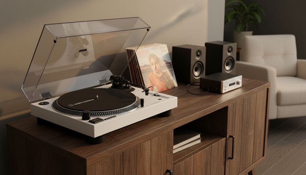 Gramofon AUDIO-TECHNICA AT-LP120XBT z Bluetooth, obsługą Qualcomm aptX i złączem USB do komputera, gramofon na komodzie
