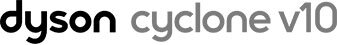 Logo z napisem \'dyson cyclone v10\' w czarno-szarej kolorystyce.