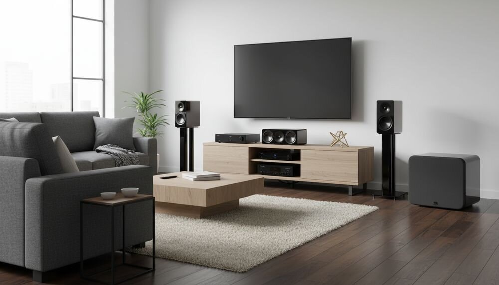 SVS SB-3000 R Evolution aktywny subwoofer 13-calowy przetwornik High-Excursion 1200 W RMS 4000 W, urządzenie stojące na podłodze w pomieszczeniu