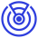 Niebieska ikona przedstawiająca stylizowaną żarówkę otoczoną koncentrycznymi okręgami.
