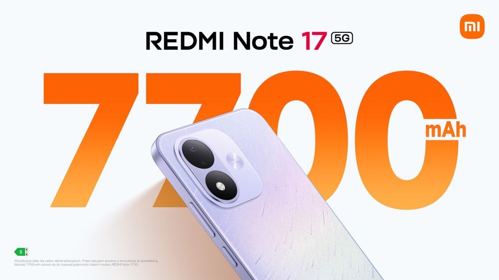 XIAOMI Redmi Note 17 5G bateria 7700 mAh szybkie ładowanie 45 W ładowanie zwrotne 22,5 W