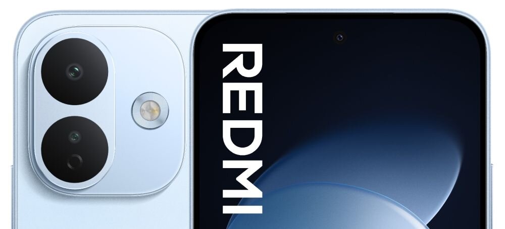 Obraz przedstawia fragment smartfona z widocznymi dwoma obiektywami aparatu i napisem \'REDMI\'.