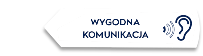 Ikona przedstawia ucho z falami dźwiękowymi oraz tekst \'WYGODNA KOMUNIKACJA\'.