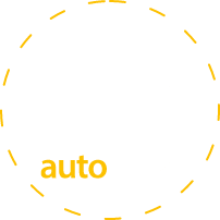 Grafika przedstawia ikonę zmywarki z napisem \'auto\' w dolnej części. Ikona jest otoczona przerywaną linią w kolorze żółtym.