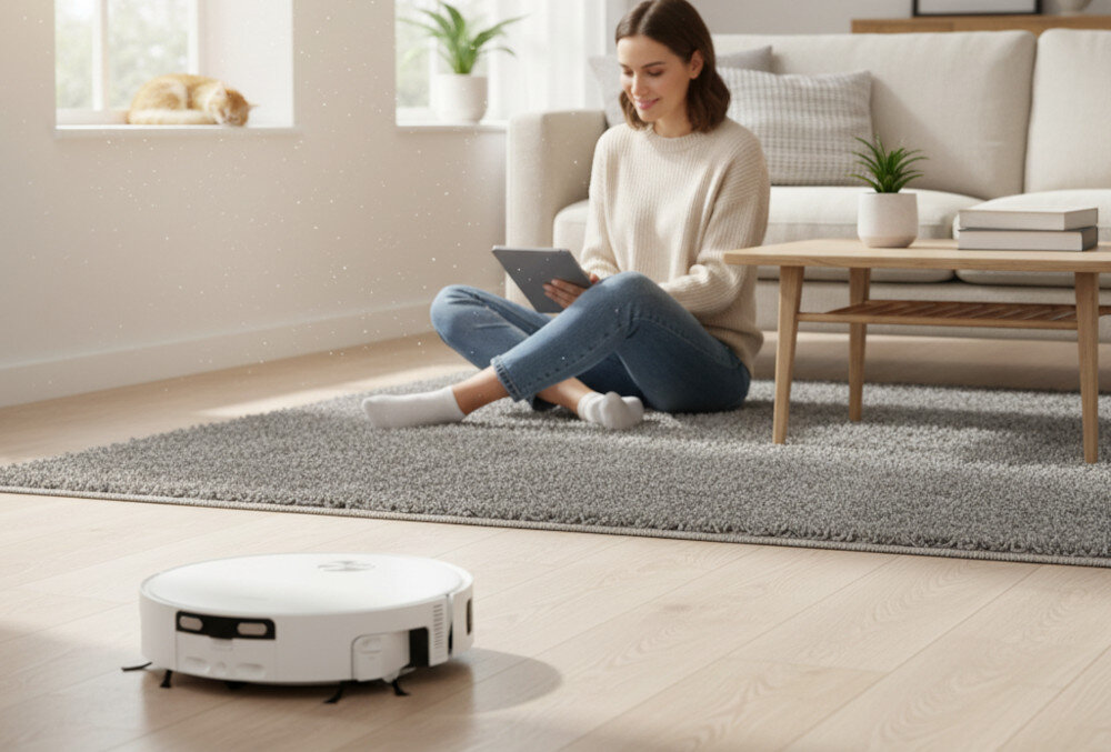 Robot sprzątający XIAOMI 6 Pro EU zdjęcie lifestyle czyszczenie krawędzi Wysuwane ramię bocznej szczotki mechanizm mopa blisko ścian, mebli i narożników