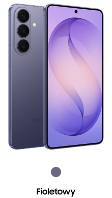 Smartfon z dużym wyświetlaczem i trzema aparatami z tyłu. Na ekranie widoczna jest abstrakcyjna grafika w odcieniach fioletu.