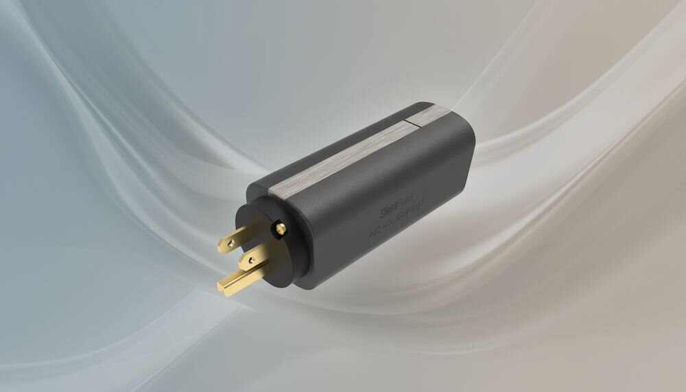 Filtr zasilania IFI AUDIO SilentPower AC iPurifier 2 z technologią Active Noise Cancellation III redukującą zakłócenia EMI i RFI do 40 dB, urządzenie na jasnym tle