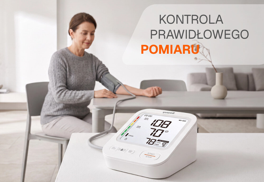 Ciśnieniomierz YUWELL E5 Plus zdjęcie lifestyle Kontrola pomiaru  klasyfikowana według poziomów WHO