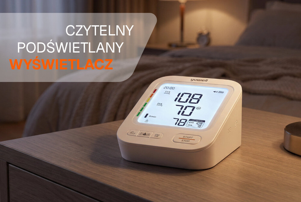 Ciśnieniomierz YUWELL E5 Plus zdjęcie lifestyle Duży podświetlany wyświetlacz Duży ekran LCD 