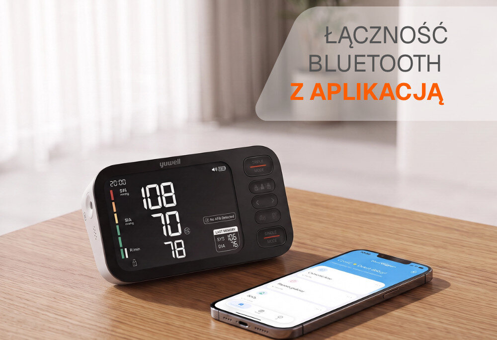 Ciśnieniomierz YUWELL E7 Max zdjęcie lifestyle Bluetooth i aplikacja 