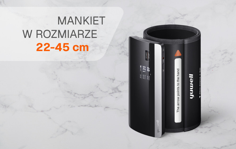Ciśnieniomierz YUWELL E9 Pro zdjęcie lifestyle Walidacja kliniczna normy ISO 81060-2 mankiet przeznaczony dla ramion o obwodzie od 22 do 45 cm