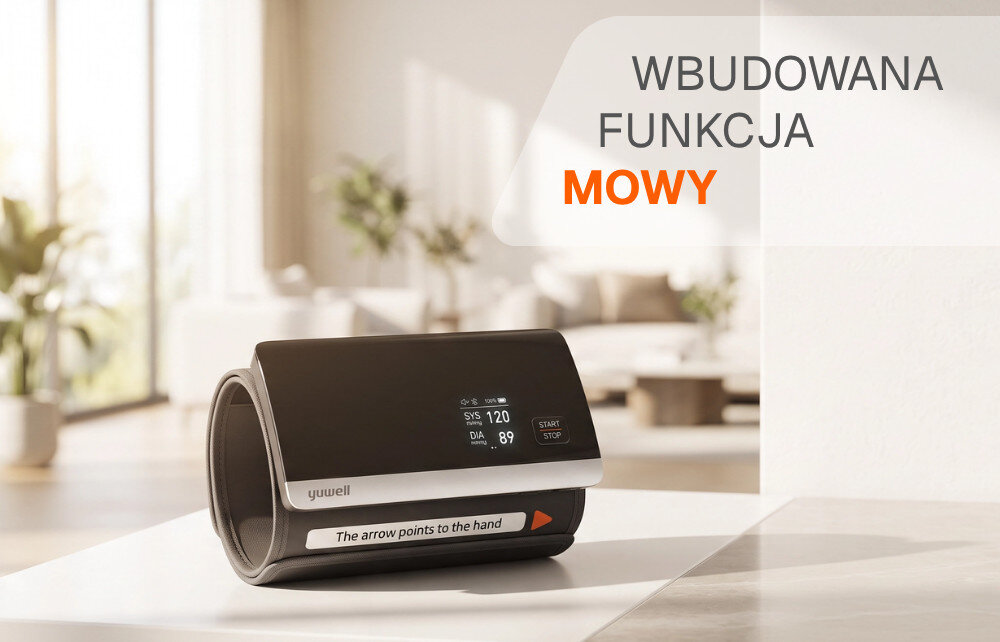 Ciśnieniomierz YUWELL E9 Pro zdjęcie lifestyle Funkcja mowy  komunikaty głosowe jeden z czterech poziomów głośności