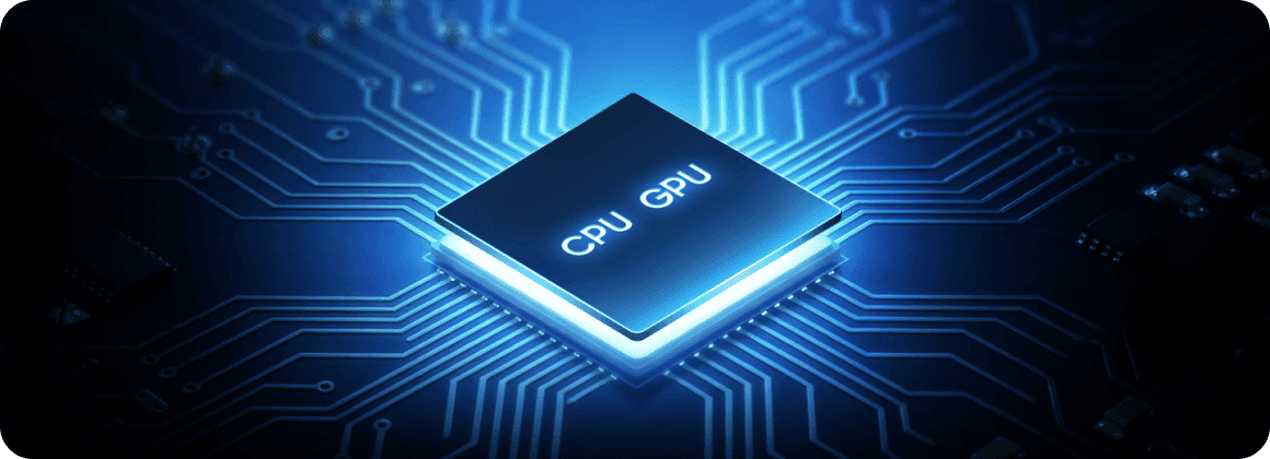 Ośmiordzeniowy procesor Galaxy A57 5G pokazany jest na siatce. Wydajność CPU i GPU wzrosła o 15%. Obraz przedstawia układ scalony z podświetlonym napisem \'CPU GPU\' na tle schematu obwodów elektronicznych.