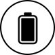 Ikona przedstawiająca czarną baterię w okręgu na białym tle.