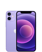 Na obrazie widoczny jest smartfon w kolorze fioletowym z dwoma aparatami z tyłu i logo w kształcie nadgryzionego jabłka. Ekran telefonu wyświetla kolorową grafikę z okręgami.