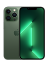 Dwa smartfony, jeden z widocznym ekranem z zielonym tłem, drugi z widocznym tyłem w ciemnym kolorze z logo jabłka. Oba urządzenia mają zaokrąglone rogi i trzy obiektywy aparatu z tyłu.