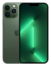 Na obrazie widoczny jest smartfon z ciemnym ekranem i trzema aparatami z tyłu. Obudowa urządzenia ma ciemnozielony kolor, a na tylnej części znajduje się logo w kształcie nadgryzionego jabłka.
