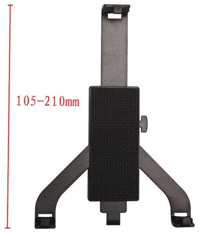 Czarny uchwyt samochodowy do tabletu z regulacją wysokości od 105 do 210 mm. Uchwyt posiada mechanizm obrotowy i jest przeznaczony do montażu na szybie.
