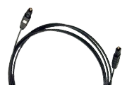 kabel Czarny kabel optyczny z dwoma złączami na końcach.