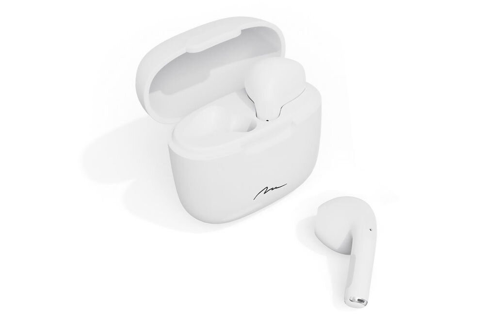 Słuchawki douszne MEDIA-TECH R-Phones TWS MT3589W - Długi czas pracy na baterii, do 5 godzin na jednym ładowaniu, USB-C, do 15 godzin słuchania, słuchawki z etui ładującym na białym tle