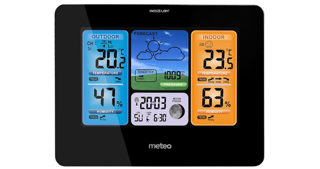 Stacja pogody METEO SP67 Warunki atmosferyczne zmiany pogodowe analiza termiczna technologia bezprzewodowa funkcje monitorujące komfort użytkowania
