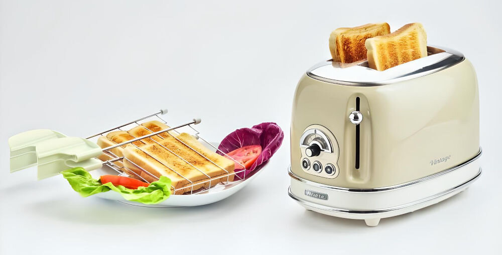 Toster ARIETE 155/03 Vintage stylowe śniadania toster elegancki retro dwie kanapki tosty warzywa chrupiące przypieczone