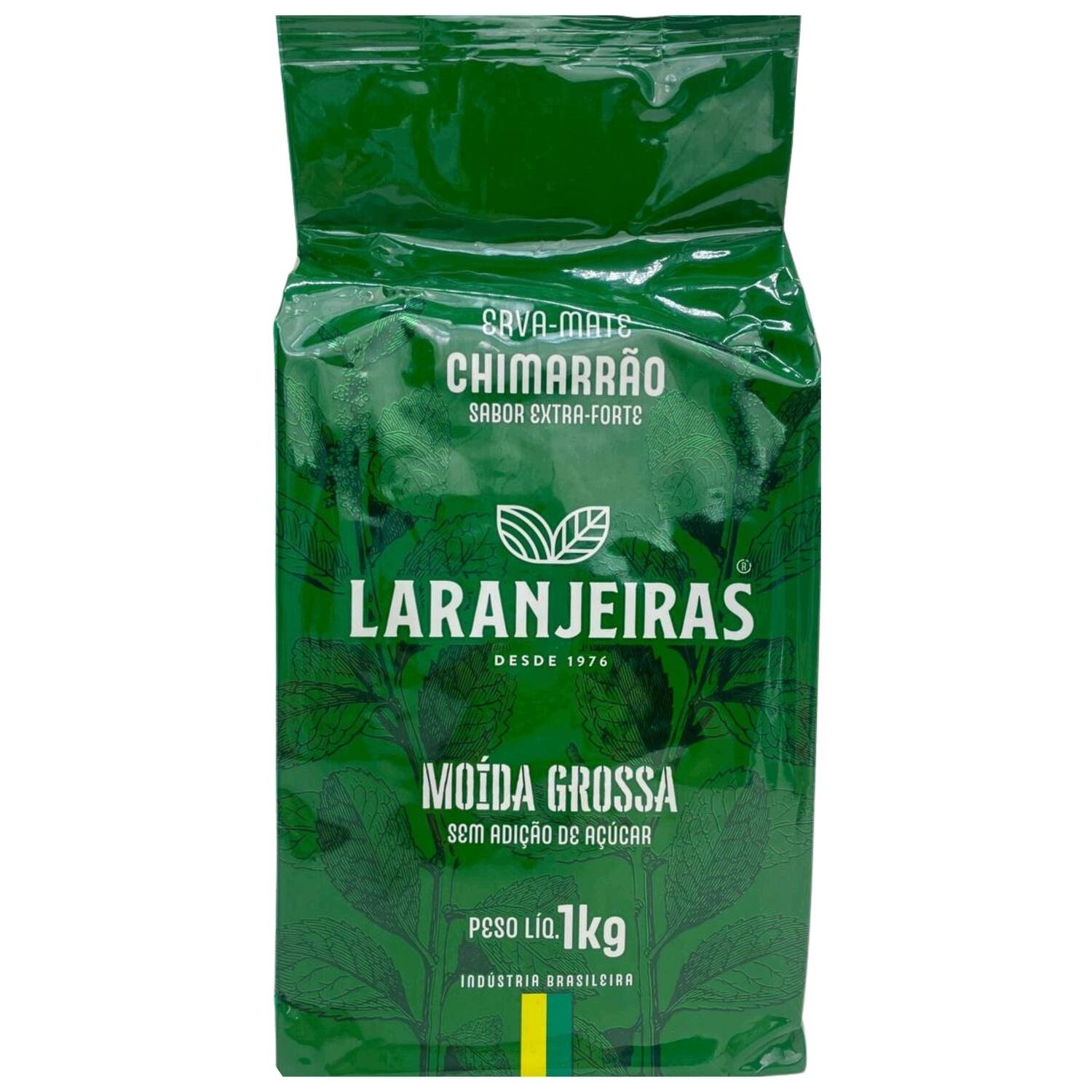 Zielone opakowanie z napisem \'Laranjeiras\' oraz \'Moída Grossa\'. Widoczny tekst: \'Peso Líq. 1kg\'.