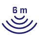 Ikona przedstawia symbol fal dźwiękowych z napisem \'6 m\' nad nimi, w kolorze granatowym.